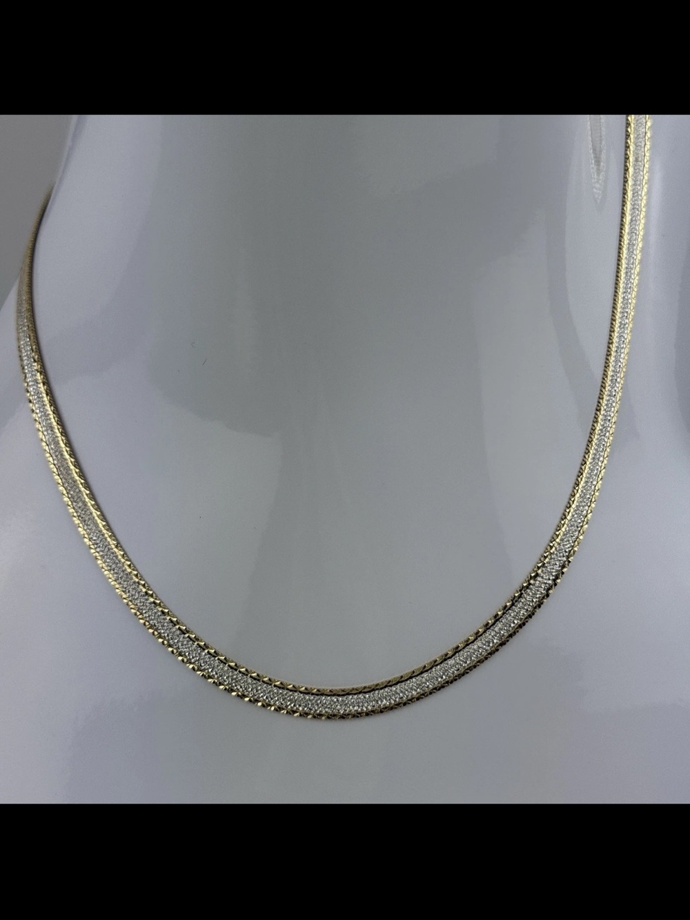 Gold Plated 925 Sterling Silver Reversible Herringbone Chain Necklace Italy NEW!